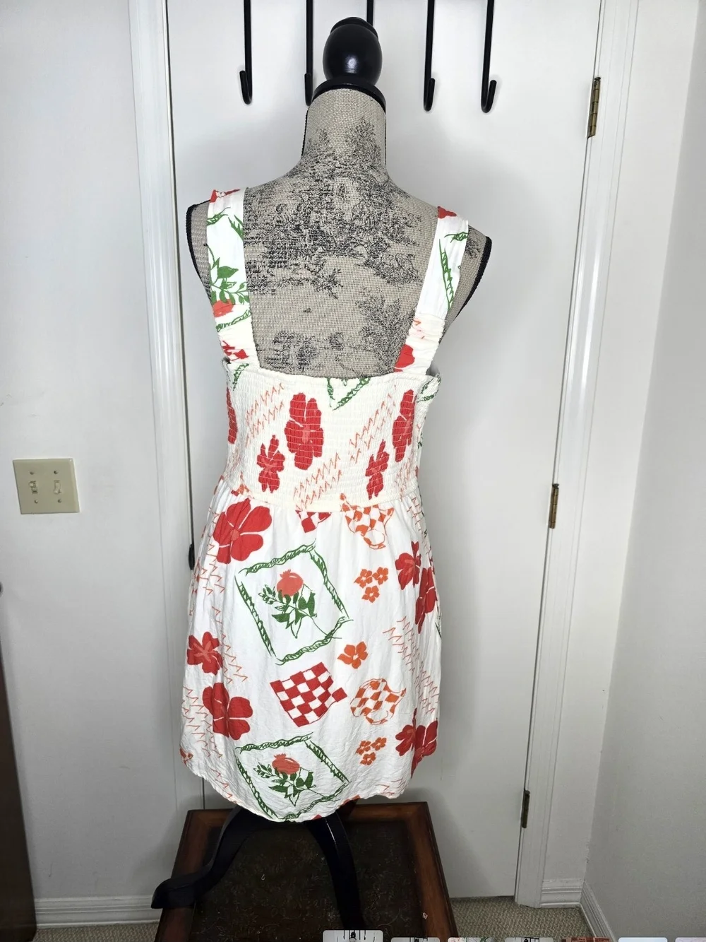 Japna White Mini Dress with Red & Green Floral Patchwork - Picture 4 of 7